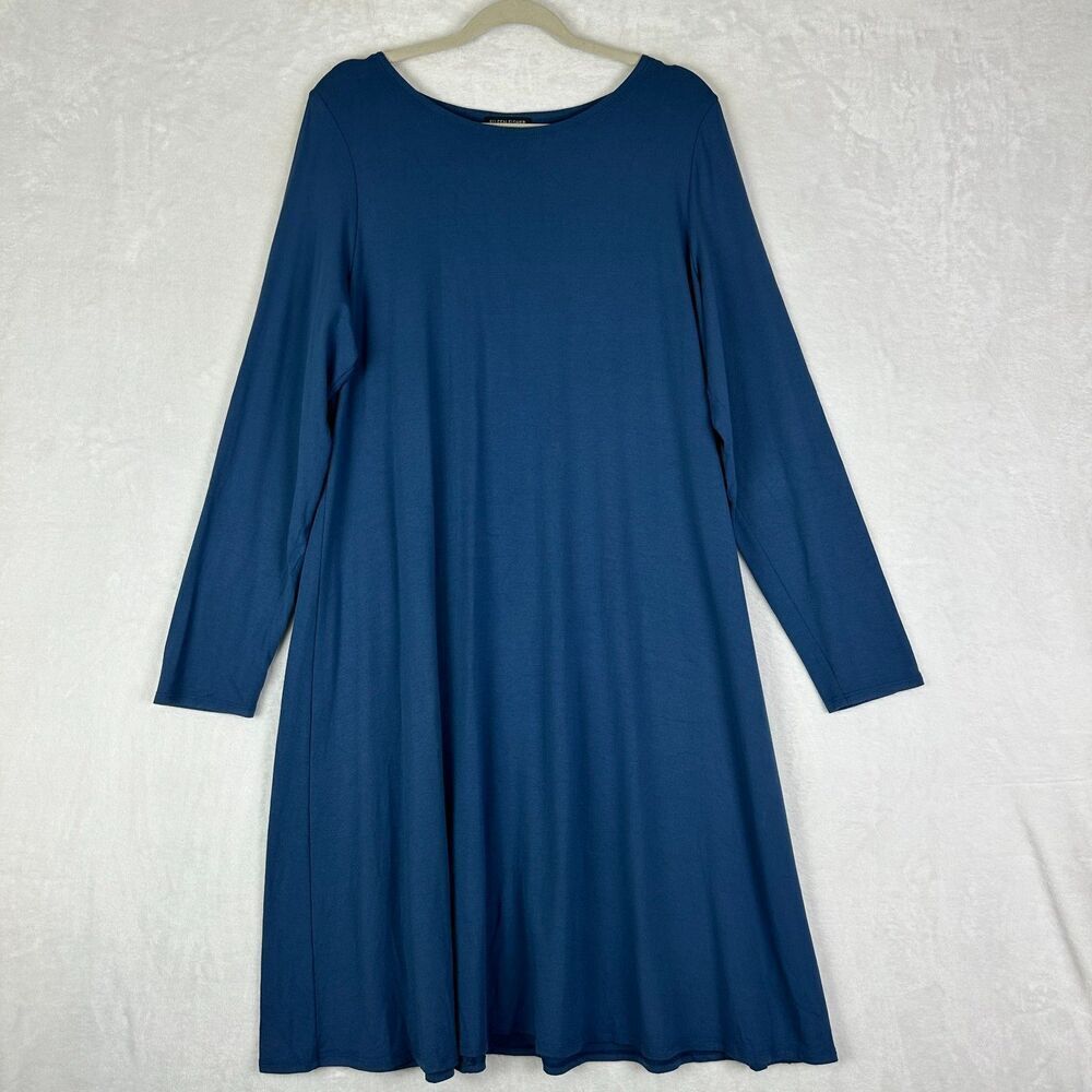 Eileen Fisher Jersey Dress Size XL Knee Length Blue Viscose Minimalist Lagenlook